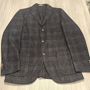 Bogliogi Men's Wool Blazer in Black Size 44R Wool/Linen/Cashmere 3 Button Plaid